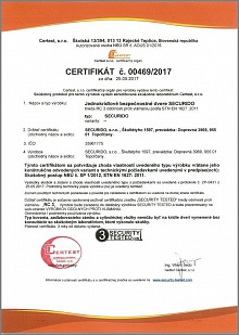 certifikát rc3 bezpečnostních dveří